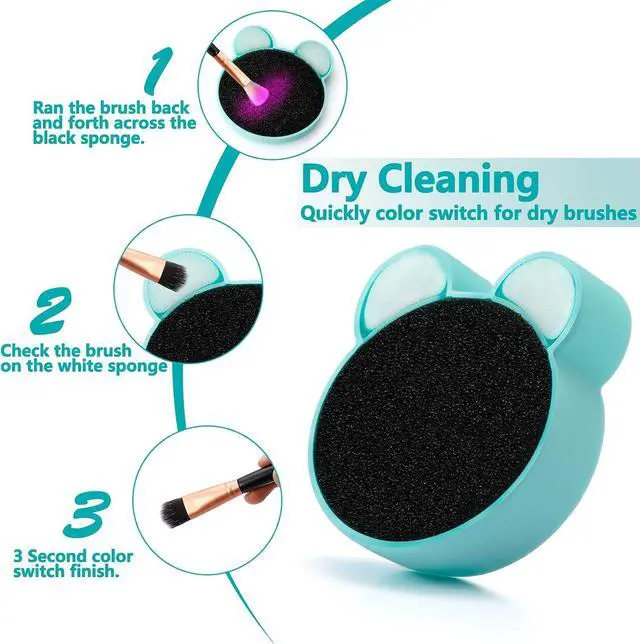 Alt view image 4 of 7 - TailaiMei 2 Pack Makeup Brush Cleaning Mat with Color Removal Sponge, 2 in 1 Design Silicone Cleaner Pad for Dry Brush Color Switch and Wet Cleaning (Blue&Green)