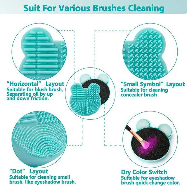Alt view image 5 of 7 - TailaiMei 2 Pack Makeup Brush Cleaning Mat with Color Removal Sponge, 2 in 1 Design Silicone Cleaner Pad for Dry Brush Color Switch and Wet Cleaning (Blue&Green)