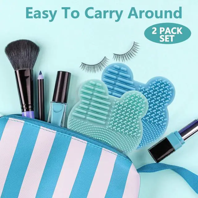 Alt view image 6 of 7 - TailaiMei 2 Pack Makeup Brush Cleaning Mat with Color Removal Sponge, 2 in 1 Design Silicone Cleaner Pad for Dry Brush Color Switch and Wet Cleaning (Blue&Green)