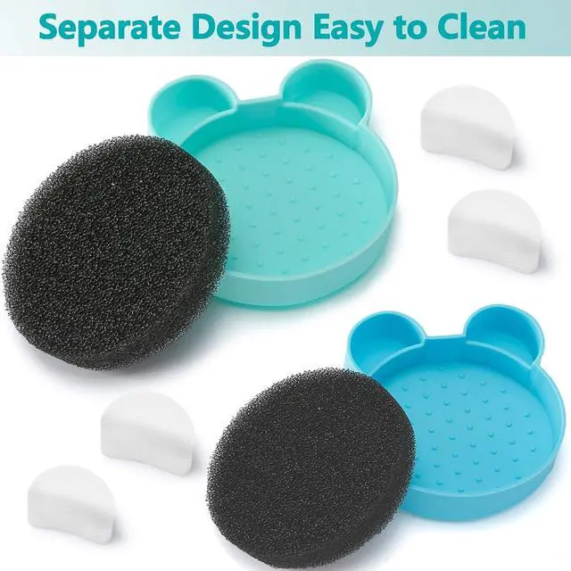 Alt view image 7 of 7 - TailaiMei 2 Pack Makeup Brush Cleaning Mat with Color Removal Sponge, 2 in 1 Design Silicone Cleaner Pad for Dry Brush Color Switch and Wet Cleaning (Blue&Green)