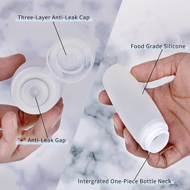 Alt view image 3 of 7 - Silicone Travel Bottles for Toiletries TSA Approved Travel Size Containers Set 4 Pack Portable Leak Proof Refillable Cosmetic Squeeze Bottles Shampoo Hair Conditioner Body Lotion Bath Shower Gel