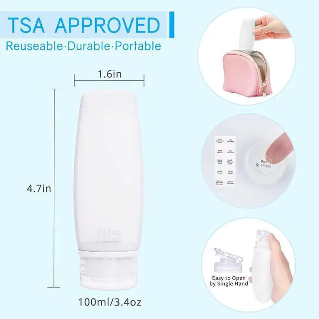 Alt view image 5 of 7 - Silicone Travel Bottles for Toiletries TSA Approved Travel Size Containers Set 4 Pack Portable Leak Proof Refillable Cosmetic Squeeze Bottles Shampoo Hair Conditioner Body Lotion Bath Shower Gel