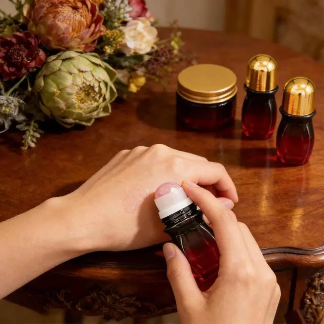 Alt view image 4 of 7 - 30ml Rose Quartz Roller Amber Waisted Glass Bottles for Castor Oil | Empty Refillable Roll-On Bottles with Natural Crystal Roller,Leak-Proof Roller Ball Applicator for Essential Oils, Perfume