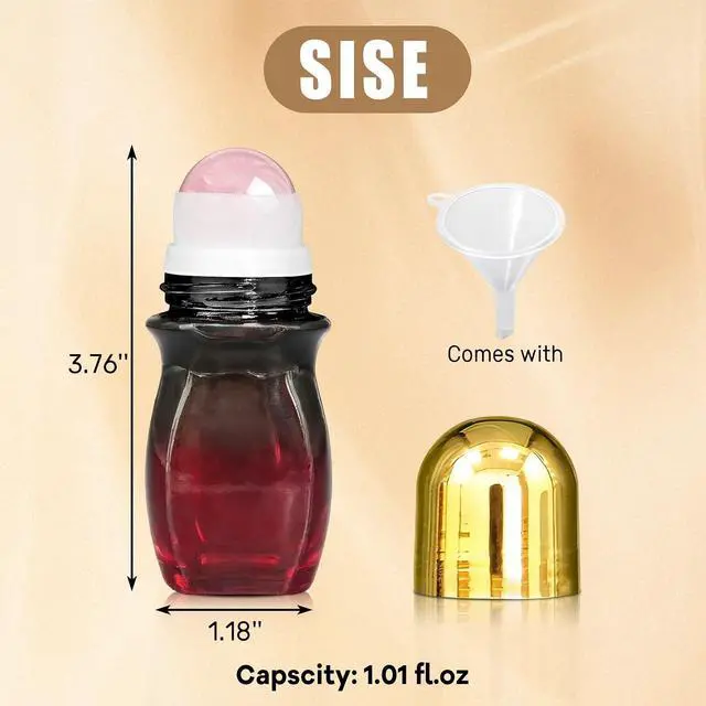 Alt view image 5 of 7 - 30ml Rose Quartz Roller Amber Waisted Glass Bottles for Castor Oil | Empty Refillable Roll-On Bottles with Natural Crystal Roller,Leak-Proof Roller Ball Applicator for Essential Oils, Perfume
