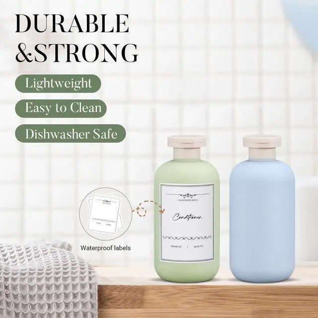 Alt view image 3 of 7 - 6.8 oz Plastic Travel Shampoo Bottles, Refillable Flip Cap Squeeze Bottles for Toiletries, Large Leakage-proof Travel Shampoo and Conditioner Container (Blue and Green)