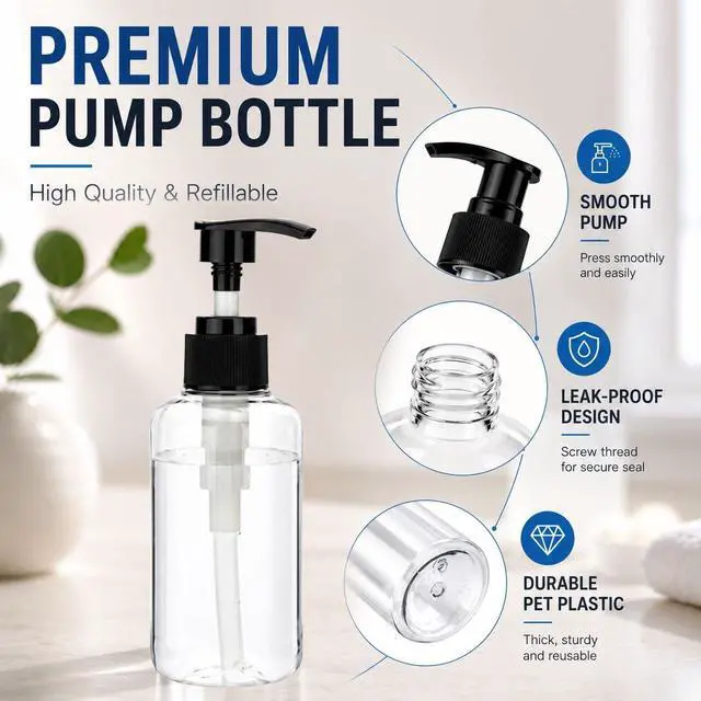 Alt view image 2 of 7 - 3 Pack 5oz (150ml) Empty Pump Bottles Jansburg Clear Lotion Dispensers | Refillable Plastic Bottles Leakproof Containers for Essential Oil Soap Lotion Shampoo
