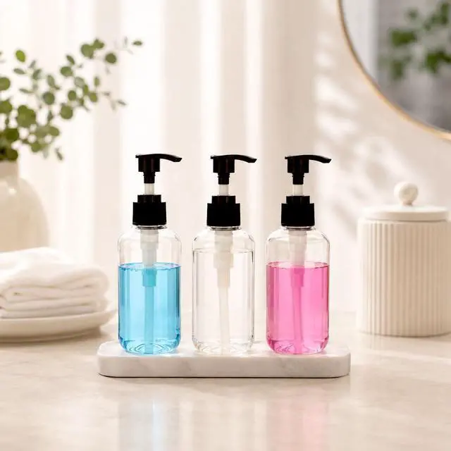 Alt view image 5 of 7 - 3 Pack 5oz (150ml) Empty Pump Bottles Jansburg Clear Lotion Dispensers | Refillable Plastic Bottles Leakproof Containers for Essential Oil Soap Lotion Shampoo
