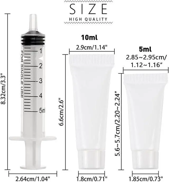 Alt view image 3 of 7 - BENECREAT 24PCS 5ml/10ml 6-Colors Plastic Squeeze Tubes Travel Size Makeup Sample Bottles with 4PCS Funnel and 2PCS 5ml Syringe for Lotion, Cream, Shampoo and Facial Cleaning