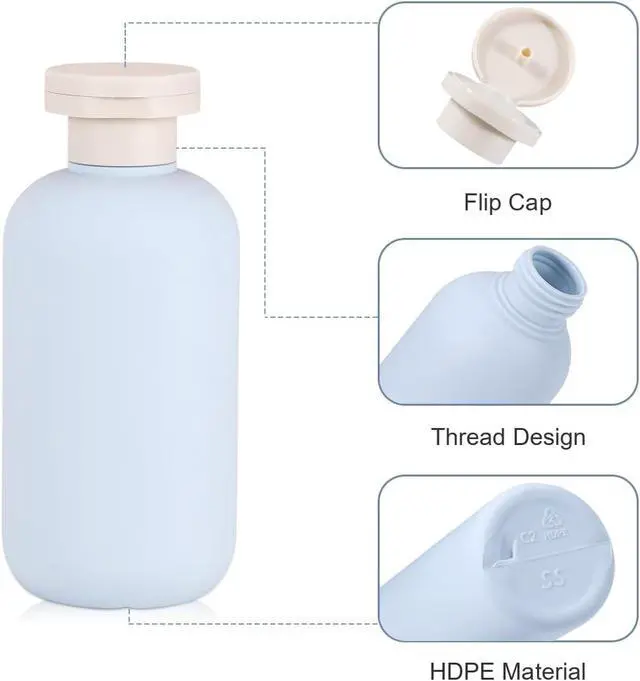 Alt view image 4 of 7 - 6.8 oz Plastic Travel Shampoo Bottles, Refillable Flip Cap Squeeze Bottles for Toiletries, Large Leakage-proof Travel Shampoo and Conditioner Container (Blue and Green)