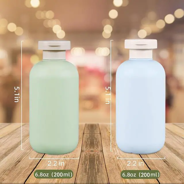 Alt view image 7 of 7 - 6.8 oz Plastic Travel Shampoo Bottles, Refillable Flip Cap Squeeze Bottles for Toiletries, Large Leakage-proof Travel Shampoo and Conditioner Container (Blue and Green)
