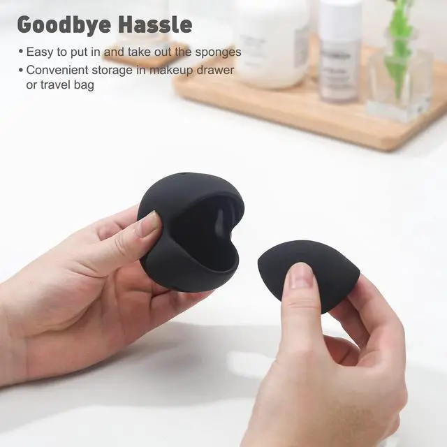 Alt view image 3 of 7 - BEZOX Make Up Sponge with Case, Non-Latex Beauty Sponge with Holder of Premium Silicone for Blending Liquid Foundations Cosmetics, Travel Sponge Holder, Soft and Skin-Friendly - Black