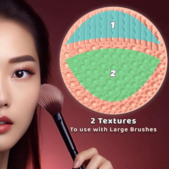 Alt view image 6 of 7 - 2 Pieces Silicone Makeup Brush Cleaner, YalsFTY Cosmetic Brush Scrubber Mat Pad Cleaning Tool, Dual-Sided Functionality to Accommodate All types of Brushes, Powder Puffs and Sponges (Blue & Peach)