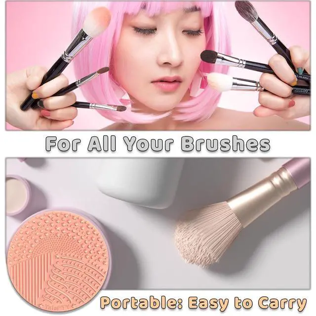 Alt view image 7 of 7 - 2 Pieces Silicone Makeup Brush Cleaner, YalsFTY Cosmetic Brush Scrubber Mat Pad Cleaning Tool, Dual-Sided Functionality to Accommodate All types of Brushes, Powder Puffs and Sponges (Blue & Peach)