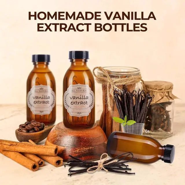 Alt view image 4 of 7 - Vanilla Extract Bottles, 6 Pack 4 oz Amber Glass Bottle with Lids | Small Glass Bottles for Homemade Vanilla Extract, Essential Oils, Juice, Potion, Syrup, Christmas, Holiday Gift