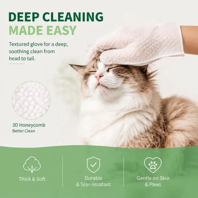 Alt view image 3 of 7 - Pet Cleaning Glove Wipes for Dogs & Cats, 6 Pcs | Thick 90g, No-Rinse Deodorizing, Hypoallergenic, Disposable Bathing Gloves, Coconut Scent