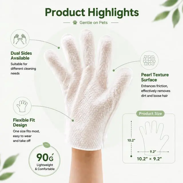 Alt view image 7 of 7 - Pet Cleaning Glove Wipes for Dogs & Cats, 6 Pcs | Thick 90g, No-Rinse Deodorizing, Hypoallergenic, Disposable Bathing Gloves, Coconut Scent