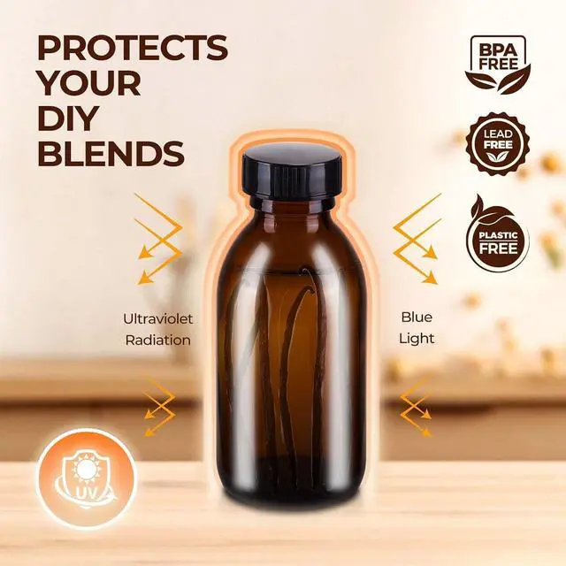 Alt view image 6 of 7 - Vanilla Extract Bottles, 6 Pack 4 oz Amber Glass Bottle with Lids | Small Glass Bottles for Homemade Vanilla Extract, Essential Oils, Juice, Potion, Syrup, Christmas, Holiday Gift
