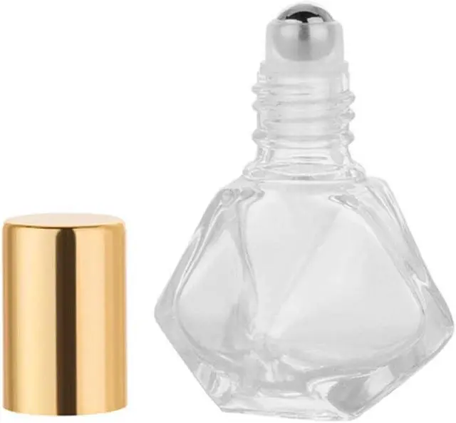 Alt view image 5 of 6 - ConStore 10 PCS Mini Portable Polygonal Clear Glass Roller Bottle,8ml/0.27oz DIY Travel Essential Oil Roll On Bottle with Stainless Steel Ball Gold Cap