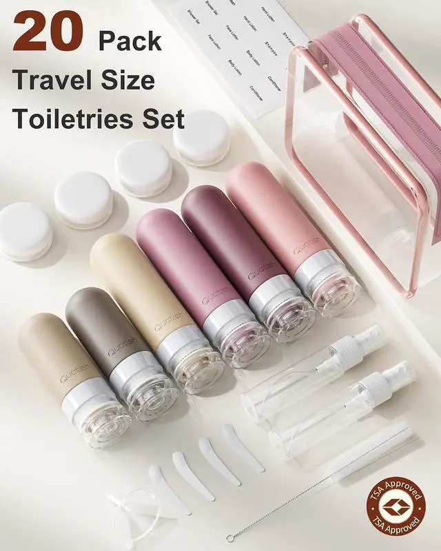 Alt view image 2 of 7 - 20 Pack Travel Bottles for Toiletries, Original Patented, TSA Approved Travel Size Containers, Leak Proof Silicone Shampoo and Conditioner Bottles Women & Men, Airplane Cruise Essentials, Black