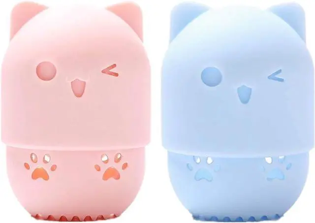 Main image of 2 Pcs Beauty Blender Holder Makeup Sponge Holder Beauty Blender Travel Case Cute Cat Shape Cosmetic Sponge Drying Holder