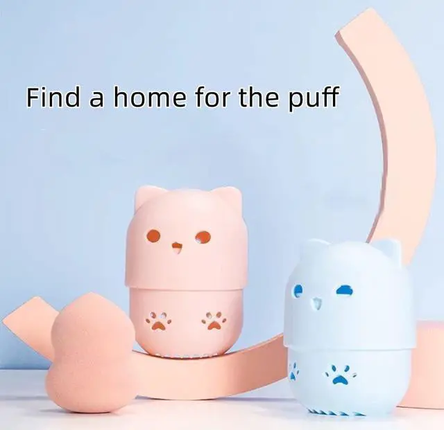 Alt view image 3 of 7 - 2 Pcs Beauty Blender Holder Makeup Sponge Holder Beauty Blender Travel Case Cute Cat Shape Cosmetic Sponge Drying Holder