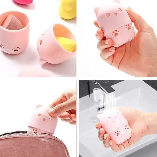 Alt view image 7 of 7 - 2 Pcs Beauty Blender Holder Makeup Sponge Holder Beauty Blender Travel Case Cute Cat Shape Cosmetic Sponge Drying Holder