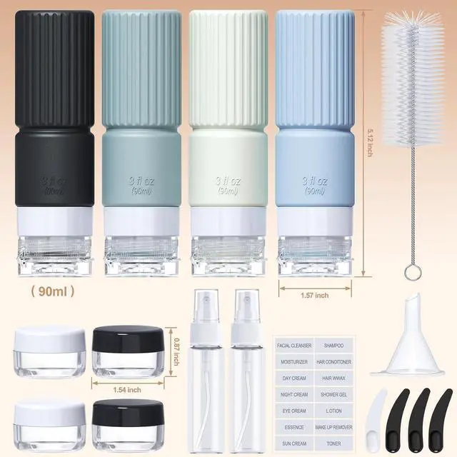 Alt view image 2 of 7 - Tocelffe 18pes Travel Bottles for Toiletries,TSA Approved Silicone Travel Containers jar for Toiletries,Leak Proof 3oz Refillable Liqus Shampoo And Conditioner Travel Essentials toiletry Bottles