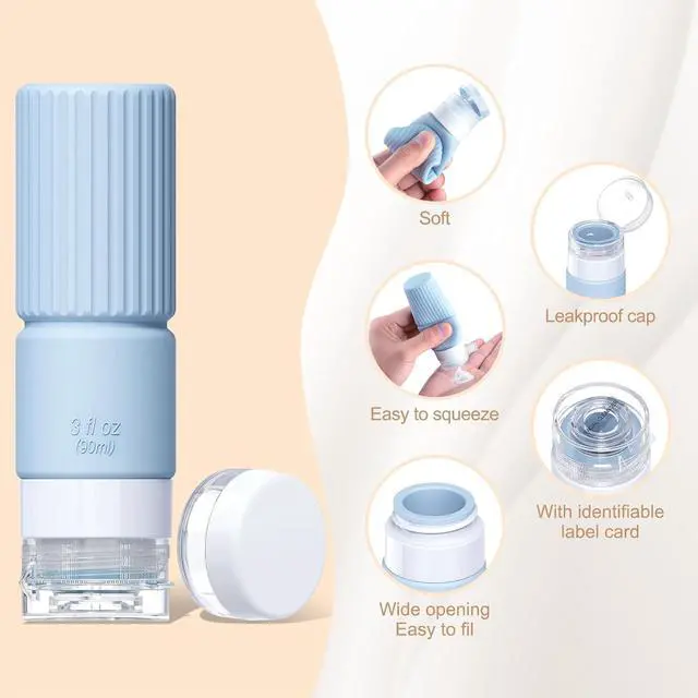 Alt view image 3 of 7 - Tocelffe 18pes Travel Bottles for Toiletries,TSA Approved Silicone Travel Containers jar for Toiletries,Leak Proof 3oz Refillable Liqus Shampoo And Conditioner Travel Essentials toiletry Bottles
