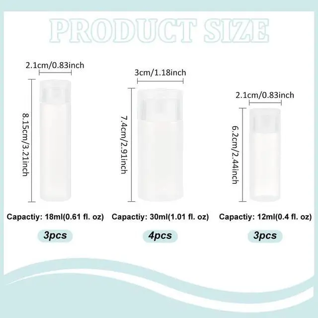 Alt view image 2 of 6 - BENECREAT 10Pcs 12ml/18ml/30ml Travel Bottles Plastic Toiletry Bottles Flip Cap Squeeze Sample Bottle Containers for Makeup Lotion Emulsion Foundation Shampoo Packing