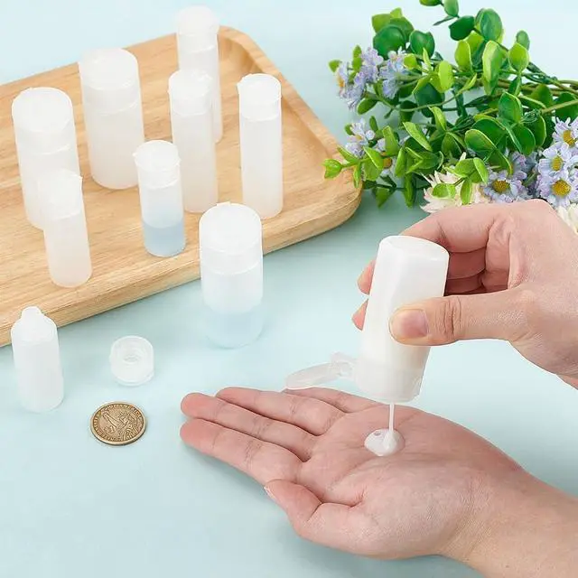 Alt view image 3 of 6 - BENECREAT 10Pcs 12ml/18ml/30ml Travel Bottles Plastic Toiletry Bottles Flip Cap Squeeze Sample Bottle Containers for Makeup Lotion Emulsion Foundation Shampoo Packing