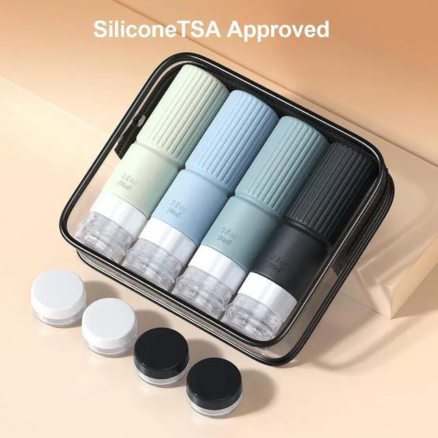 Alt view image 6 of 7 - Tocelffe 18pes Travel Bottles for Toiletries,TSA Approved Silicone Travel Containers jar for Toiletries,Leak Proof 3oz Refillable Liqus Shampoo And Conditioner Travel Essentials toiletry Bottles