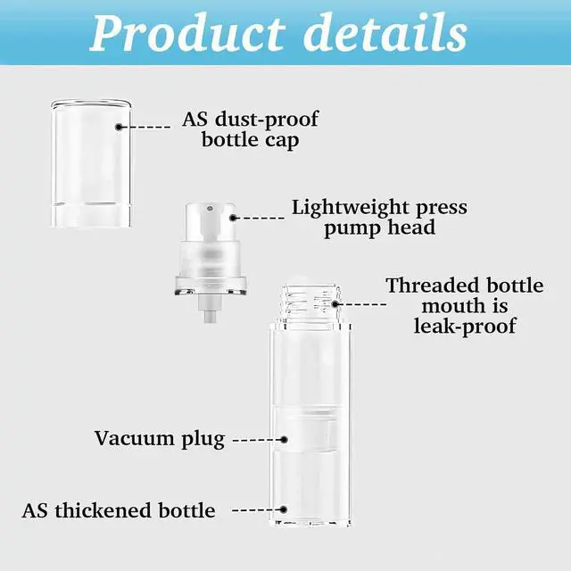 Alt view image 3 of 7 - 12PCS Airless Pump Bottles Travel Set, Mini Size Lotion Foundation Travel Container (5ml 10ml 15ml)