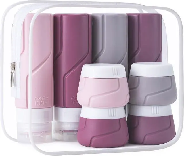 Main image of Travel Bottles for Toiletries 15 Pack, TSA Approved Travel Size Containers 3oz, LeakProof Silicone Squeezable Creams Jars, Refillable Toiletry Bottles for Shampoo, Conditioner (Cranberry)