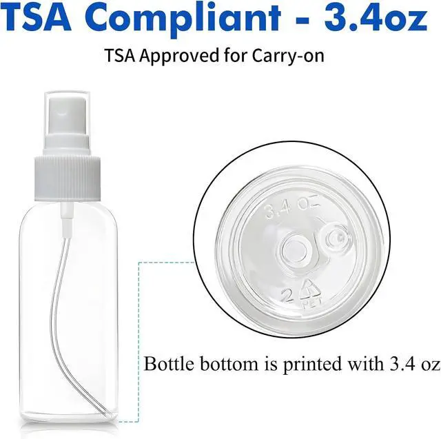Alt view image 4 of 7 - DNSEN 5 Pack 3.4 oz Travel Spray Bottles TSA Approved Fine Mist Travel Size Spray Bottle for Liquids Refillable Empty Clear Plastic Bottles with Labels