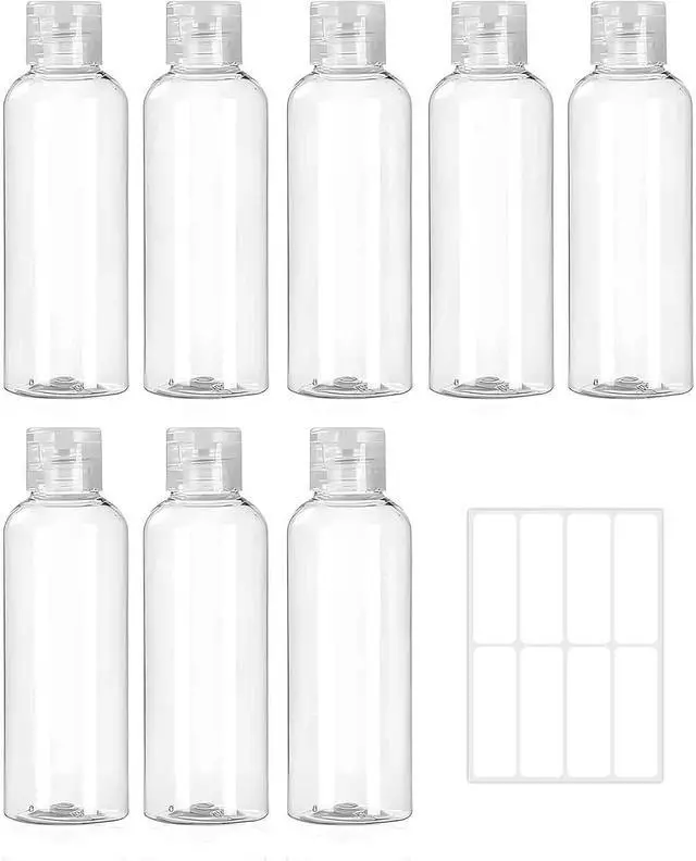 Main image of 8 Pack 3.4 oz (100 ml) Plastic Travel Bottles for Toiletries, TSA Approved Leak Proof Small Clear Bottles with Labels