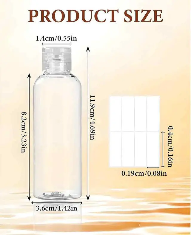 Alt view image 2 of 7 - 8 Pack 3.4 oz (100 ml) Plastic Travel Bottles for Toiletries, TSA Approved Leak Proof Small Clear Bottles with Labels