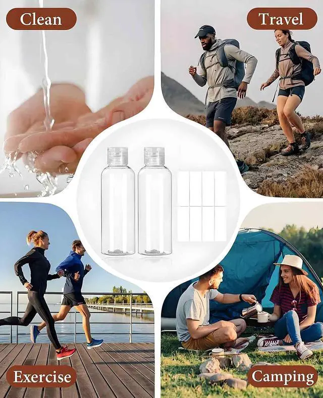 Alt view image 7 of 7 - 8 Pack 3.4 oz (100 ml) Plastic Travel Bottles for Toiletries, TSA Approved Leak Proof Small Clear Bottles with Labels