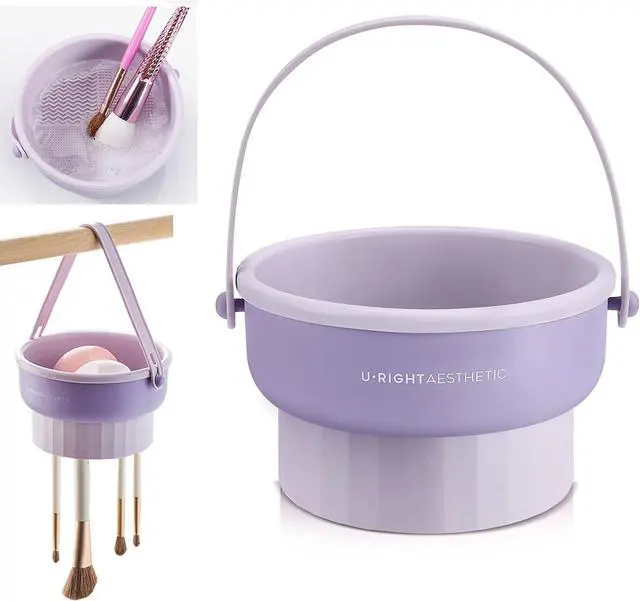 Main image of Makeup Brush Cleaner Mat 3 in 1 Make Up Brush Cleaning Bowl(Purple) | Silicone Makeup Brush Cleaner Bowl Washing Tool for Makeup Brush, Sponge and Power Puff