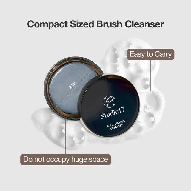 Alt view image 6 of 6 - STUDIO17 Solid Makeup Brush Cleaner 300+ Usage | Convenient Makeup Cleaner for Both Brushes & Puffs | Cosmetic Brush Cleaner Charcoal Included | Compact Size