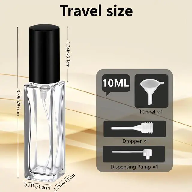 Alt view image 3 of 7 - Perfume Travel Refillable, 6 Pcs 10 ml Glass Atomizers (Black) | Leak-resistant fine mist spray, mini perfume bottle set with filling tools, portable for travel, gym, office and daily use