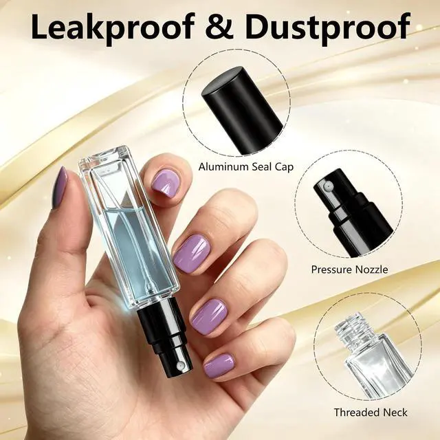 Alt view image 4 of 7 - Perfume Travel Refillable, 6 Pcs 10 ml Glass Atomizers (Black) | Leak-resistant fine mist spray, mini perfume bottle set with filling tools, portable for travel, gym, office and daily use
