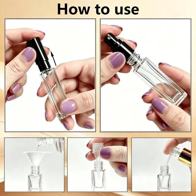 Alt view image 6 of 7 - Perfume Travel Refillable, 6 Pcs 10 ml Glass Atomizers (Black) | Leak-resistant fine mist spray, mini perfume bottle set with filling tools, portable for travel, gym, office and daily use