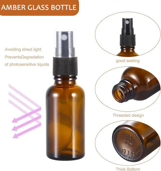 Alt view image 5 of 7 - 1 oz ml Amber Glass Spray Bottles,Small Empty Fine Mist Refillable Travel Spray Bottle for Cleaning,Perfume,Aromatherapy,Cosmetic Sprays,Hair,Essential Oils with Fine Mist Dispenser6 Pack