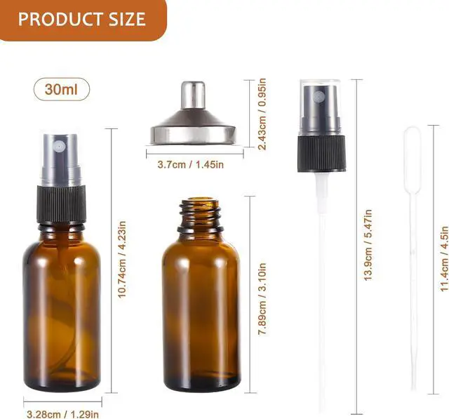 Alt view image 7 of 7 - 1 oz ml Amber Glass Spray Bottles,Small Empty Fine Mist Refillable Travel Spray Bottle for Cleaning,Perfume,Aromatherapy,Cosmetic Sprays,Hair,Essential Oils with Fine Mist Dispenser6 Pack
