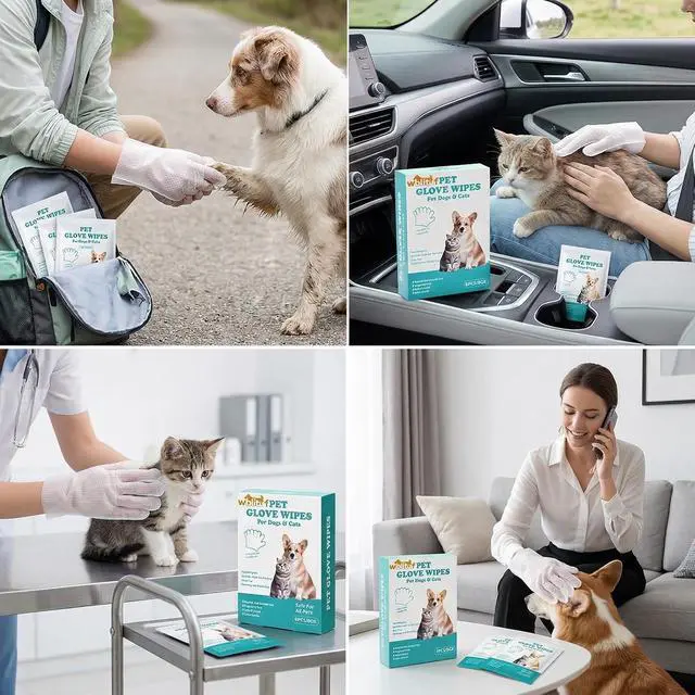 Alt view image 5 of 7 - Pet Cleaning Glove Wipes 6 Count | Individually Wrapped Disposable Grooming Glove Wipes with Aloe & Jojoba Oil, Waterless No-Rinse Odor Contro
