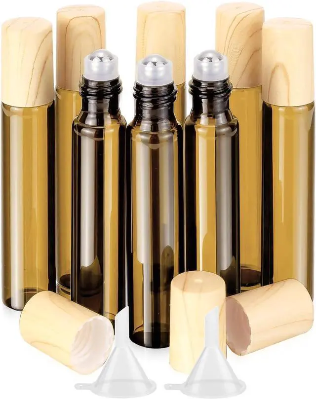 Main image of 10mL Amber Glass Roll On Bottles, 8 Pack | 1/3 Oz Leak Proof Refillable Roller Bottles for Essential Oils, Perfume, DIY Craft, Samples, Eye Roller, Travel Portable