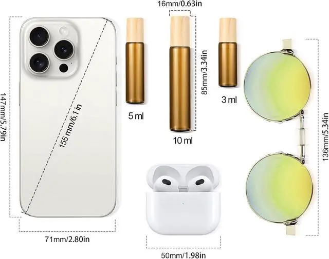 Alt view image 2 of 7 - 10mL Amber Glass Roll On Bottles, 8 Pack | 1/3 Oz Leak Proof Refillable Roller Bottles for Essential Oils, Perfume, DIY Craft, Samples, Eye Roller, Travel Portable