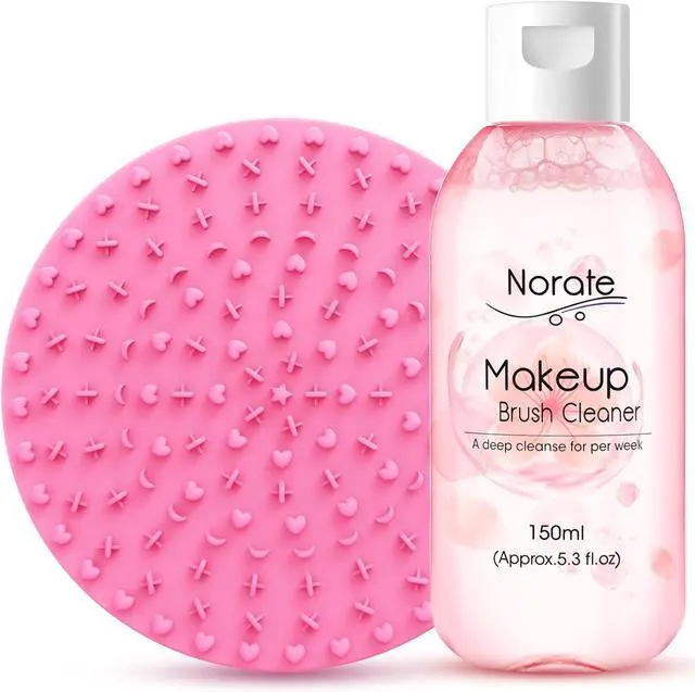 Main image of Norate Makeup Brush Cleaner, Make Up Brush Cleaner Solution + Makeup Brush Cleaner Mat, Brush Cleaner Pad for Deep Clean Brush Shampoo, Gentle Formula Cruelty Free, 2 Piece Set