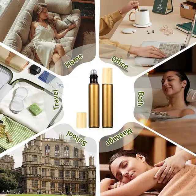 Alt view image 7 of 7 - 10mL Amber Glass Roll On Bottles, 8 Pack | 1/3 Oz Leak Proof Refillable Roller Bottles for Essential Oils, Perfume, DIY Craft, Samples, Eye Roller, Travel Portable