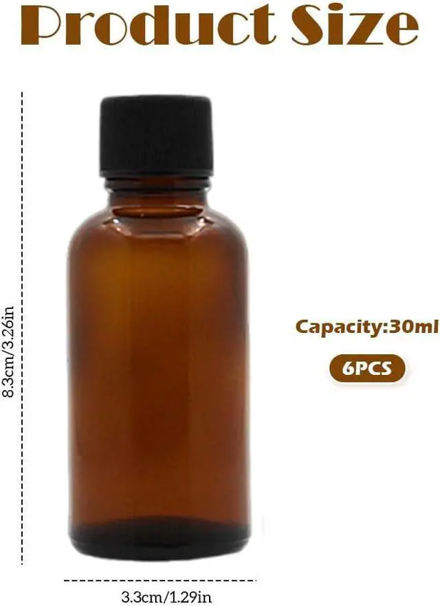 Alt view image 2 of 7 - 6Pcs Amber Glass Essential Oil Bottles with Orifice Reducer and Black Cap Empty Cosmetic Perfume Aromatherapy Storage Container Vial Pots Portable Refillable size 30ml/1oz